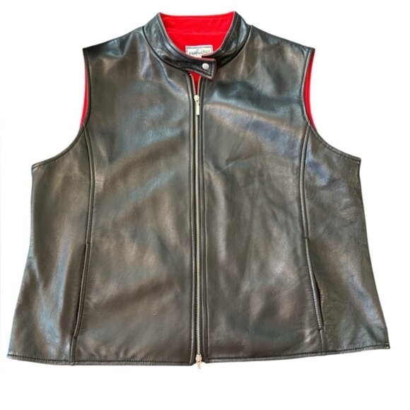 Pendleton Black Genuine Leather Vest Red Fleece Lined One Size Western Heritage - Picture 1 of 6